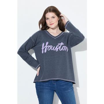 Sweat-shirt imprimé Houston, col en V et manches longues, bords roulottés