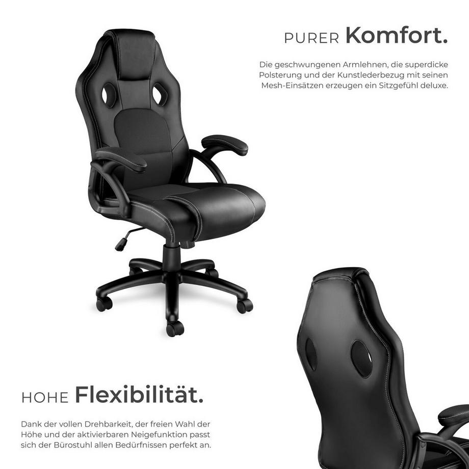 Tectake Bürostuhl Tyson ergonomische Form dicke Polsterung  