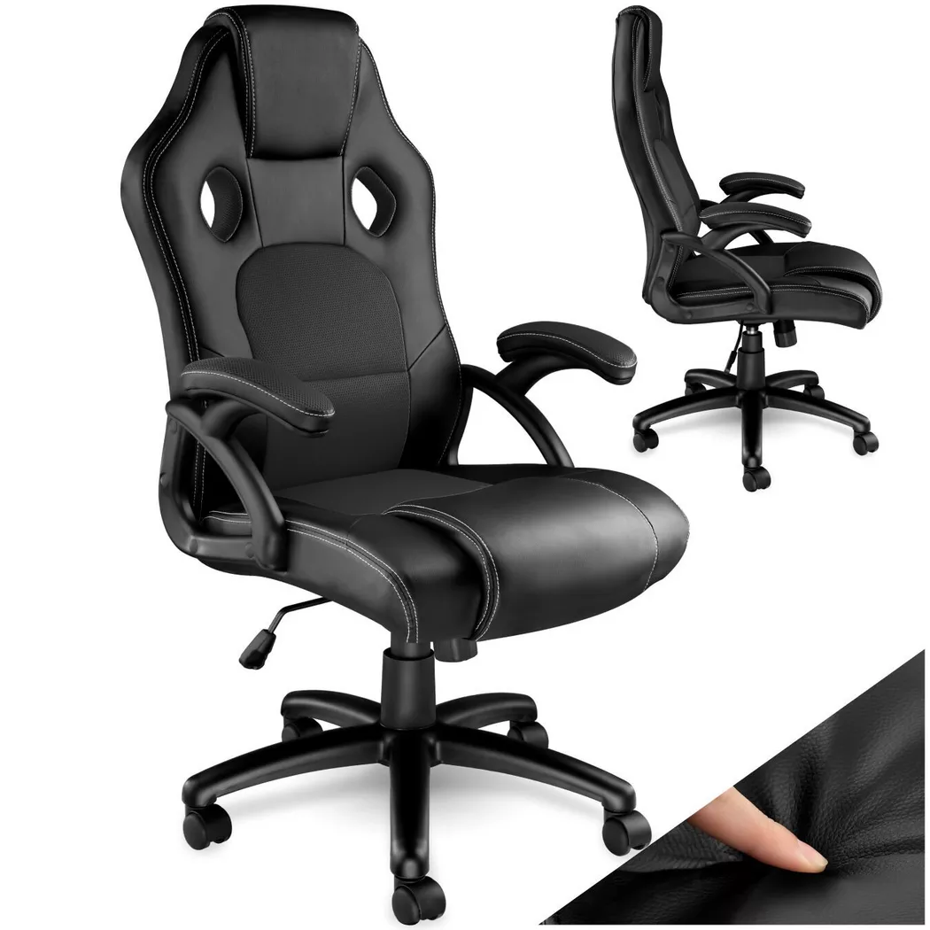 tectake Gaming Chair Tyson - Ergonomic Shape, Thick Padding in Black