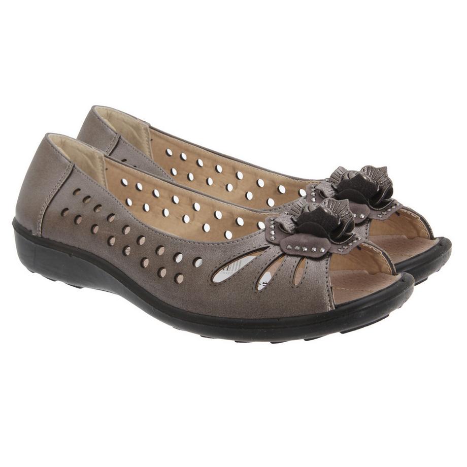 Boulevard de beauté Scarpe Ballerine con Punta Aperta Motivo Traforato e Applicazione Floreale  