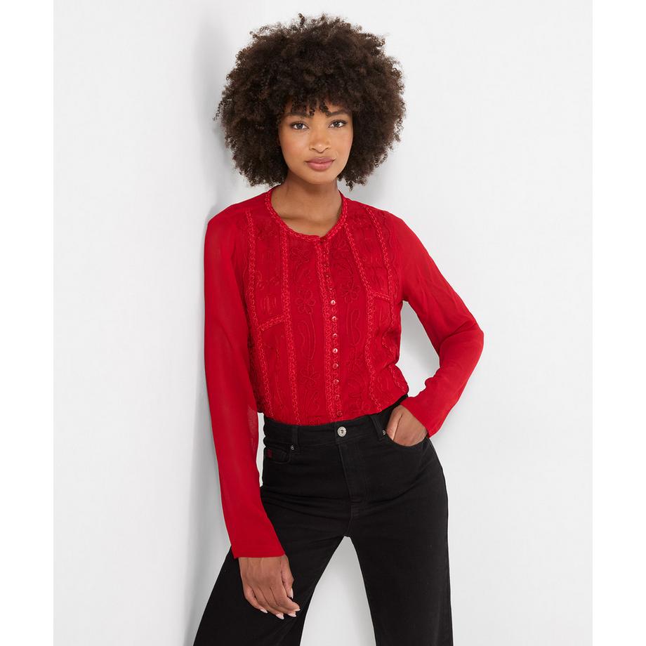 Blouse Boutonnée Brodée Emily avec Caraco