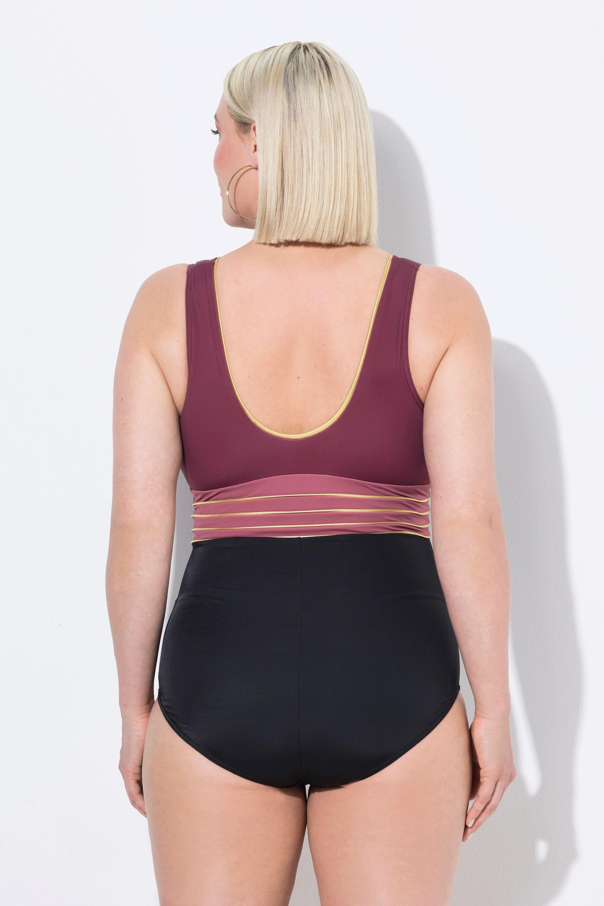 Ulla Popken Costume da bagno Bordura Oro Coppe Morbide Scollo a V Riciclato  