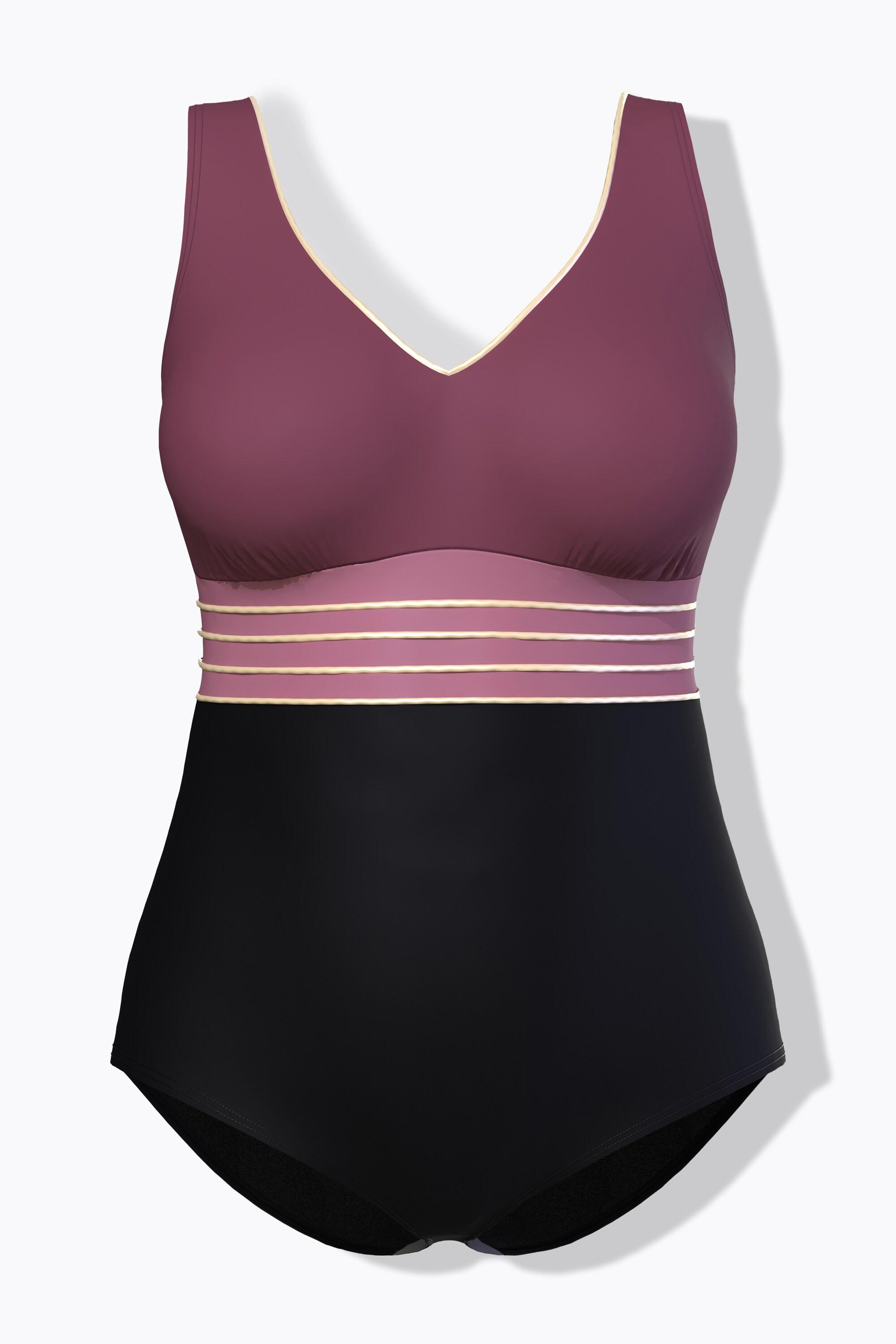 Ulla Popken Costume da bagno Bordura Oro Coppe Morbide Scollo a V Riciclato  