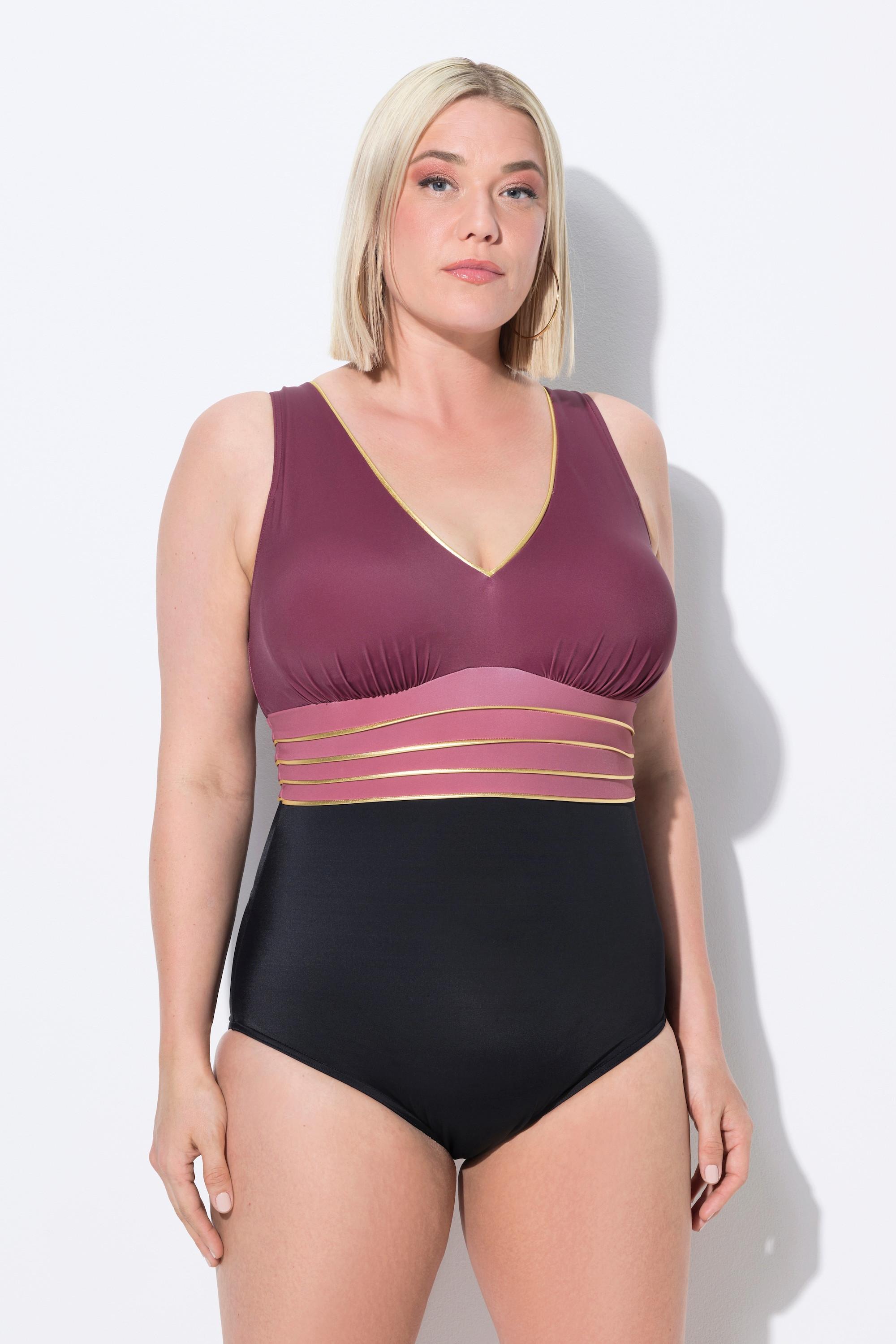 Ulla Popken Costume da bagno Bordura Oro Coppe Morbide Scollo a V Riciclato  