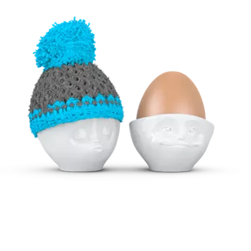 Coquetier bonnet gris/turquoise