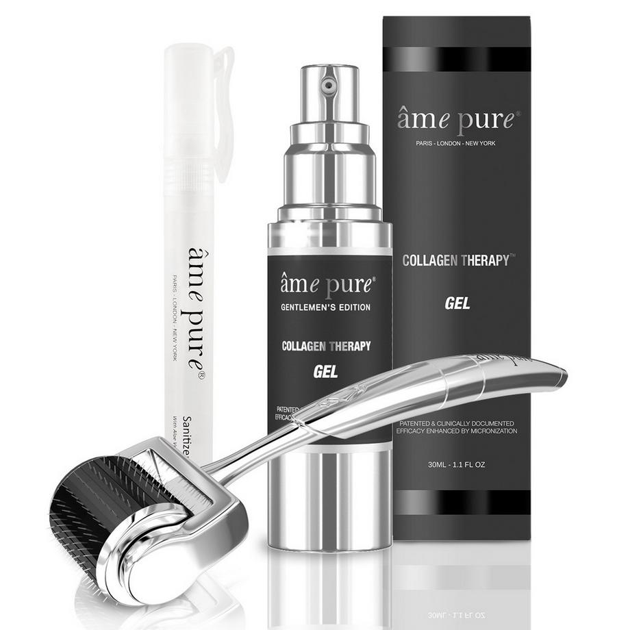 âme pure  CIT Face GENTLEMEN KIT - Traitement Derma Roller pour hommes : gel de collagène pour le visage + microneedling Derma Roller avec aiguilles microfines + spray assainissant 