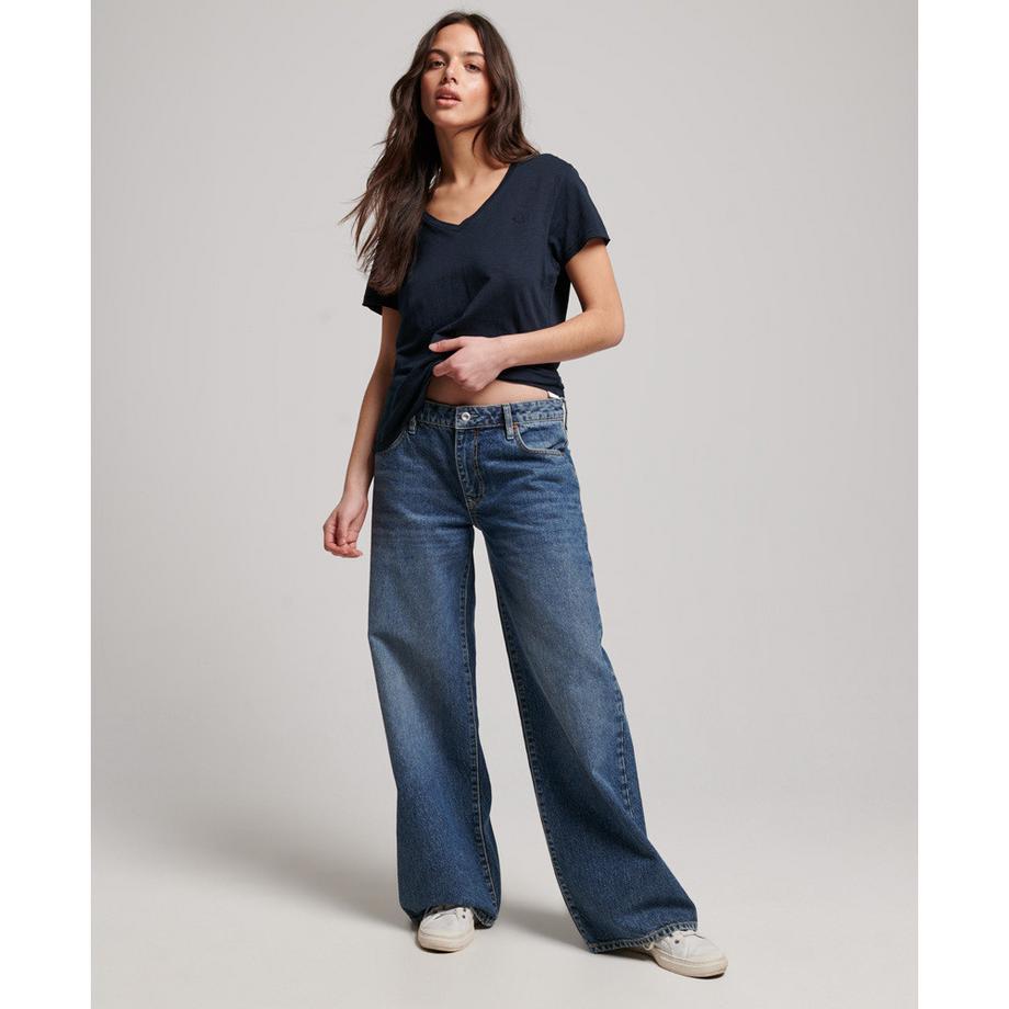 Superdry T-Shirt Scollo a V Ricamata Fiammata  