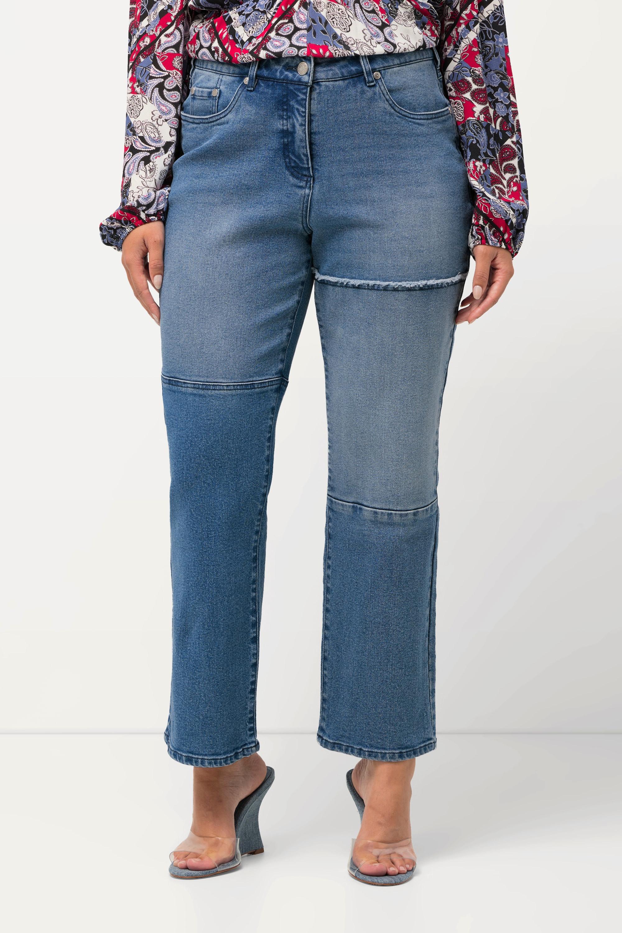 Ulla Popken  Jeans modello Mandy con effetto patchwork, cuciture decorative e taglio della gamba ampio 