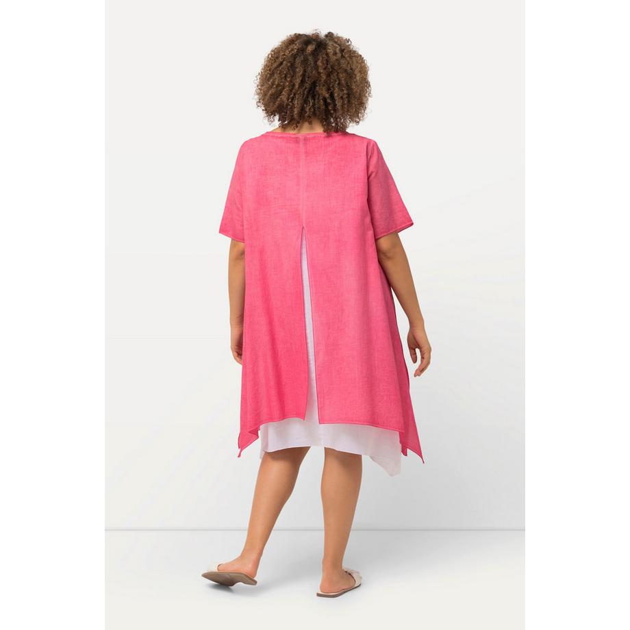 Ulla Popken Abito Tunica Pizzo Doppio Strato Scollo Rotondo Mezza Manica  