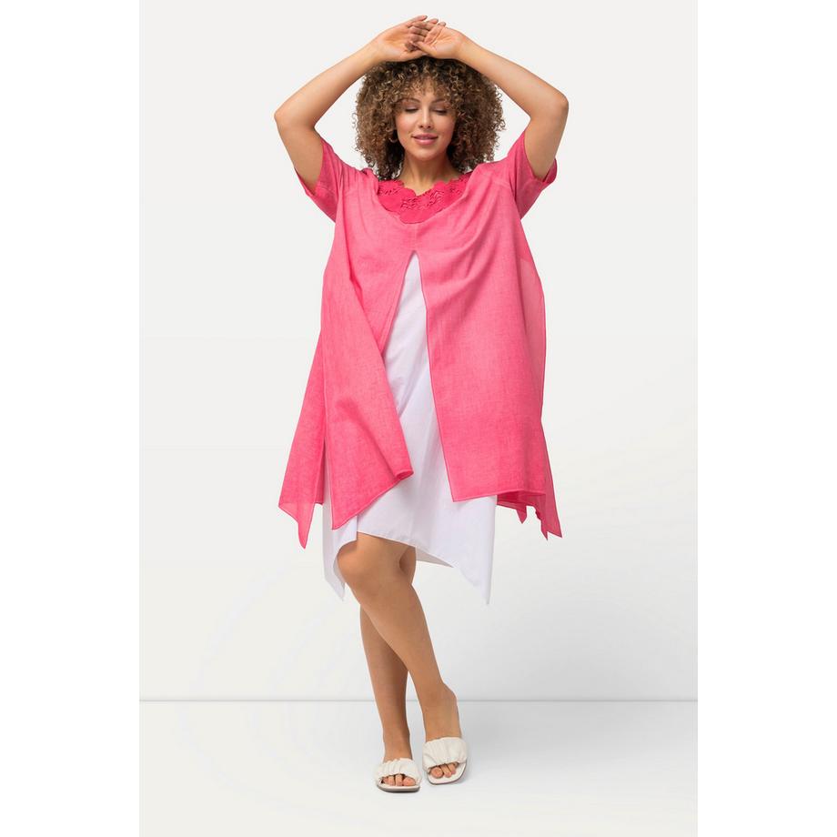 Ulla Popken Abito Tunica Pizzo Doppio Strato Scollo Rotondo Mezza Manica  