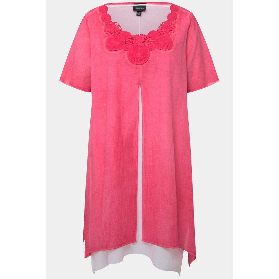 Ulla Popken Abito Tunica Pizzo Doppio Strato Scollo Rotondo Mezza Manica  