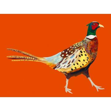 Strutting Pheasant On Orange - 70x100 cm