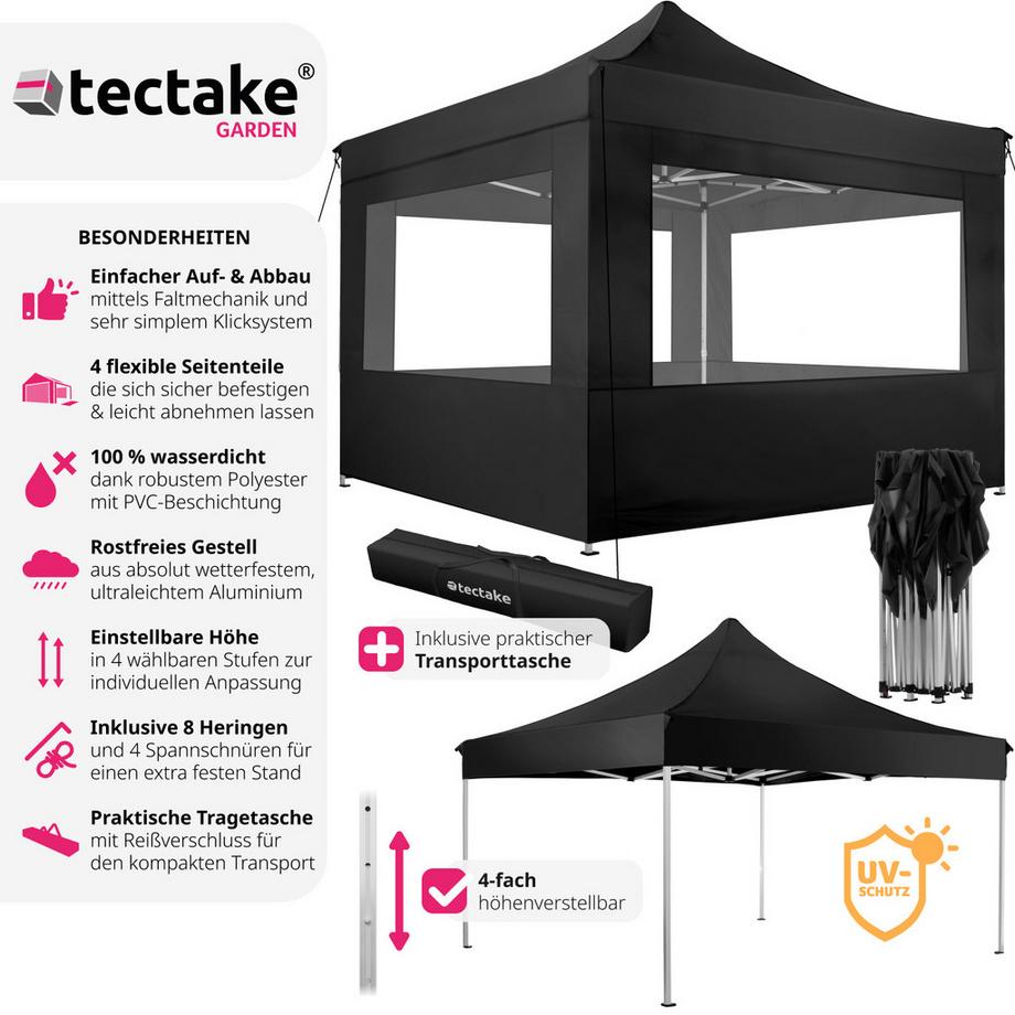 Tectake Gazebo pieghevole Olivia 3x3 m con 4 elementi laterali  