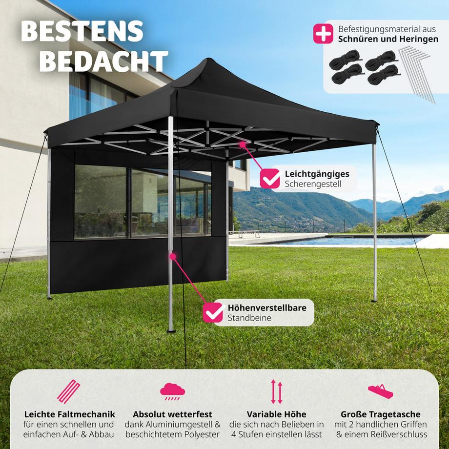 Tectake Gazebo pieghevole Olivia 3x3 m con 4 elementi laterali  