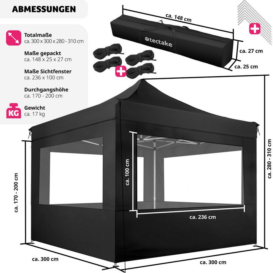 Tectake Gazebo pieghevole Olivia 3x3 m con 4 elementi laterali  