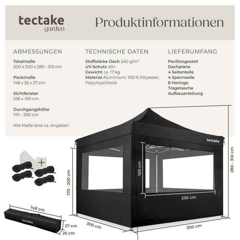 Tectake Pavillon de jardin OLIVIA 3 x 3 m avec cadre en aluminium  
