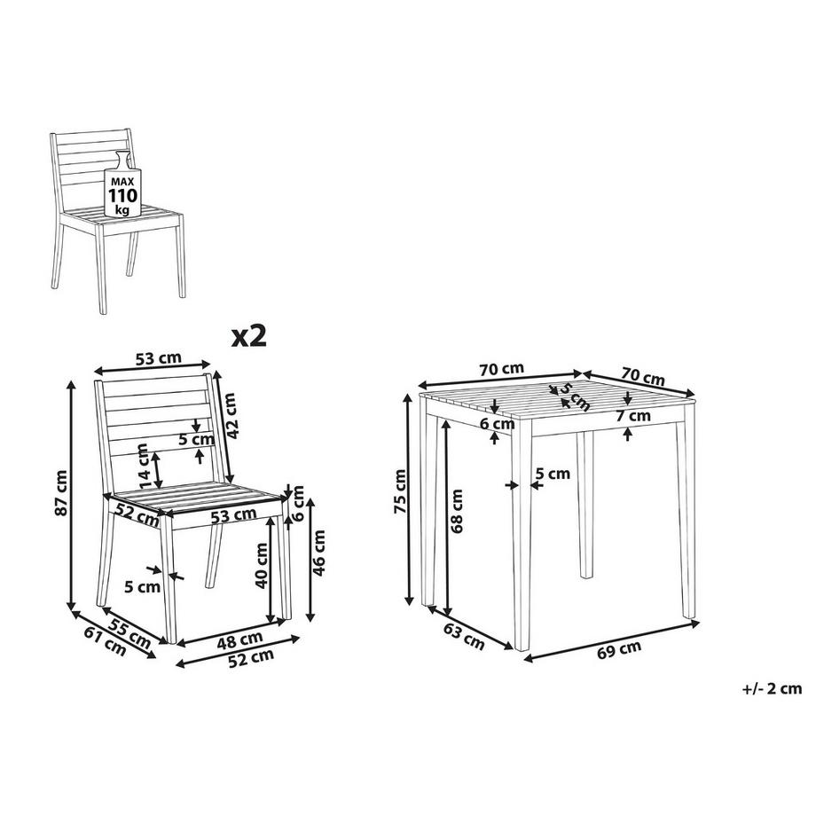 Beliani Ensemble bistrot en Bois d'acacia certifié  CHIOGGIA  