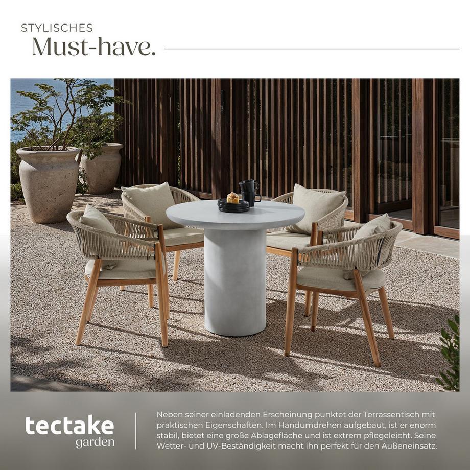 Tectake Runder Gartentisch Talmi minimalistisches Design wetterfest  