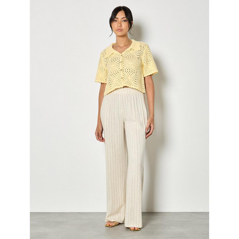 APRICOT Nadelstreifen-Hose aus Leinenmischung mit weitem Bein  