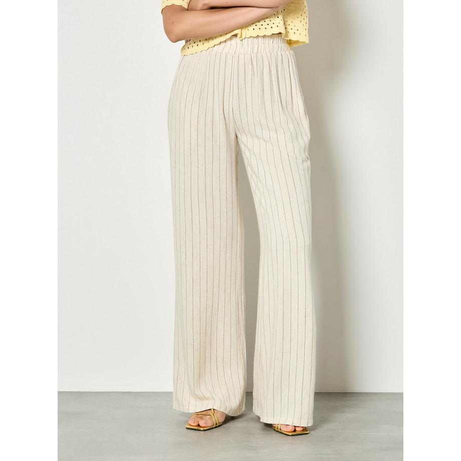 Pantalon large en lin mélangé à fines rayures