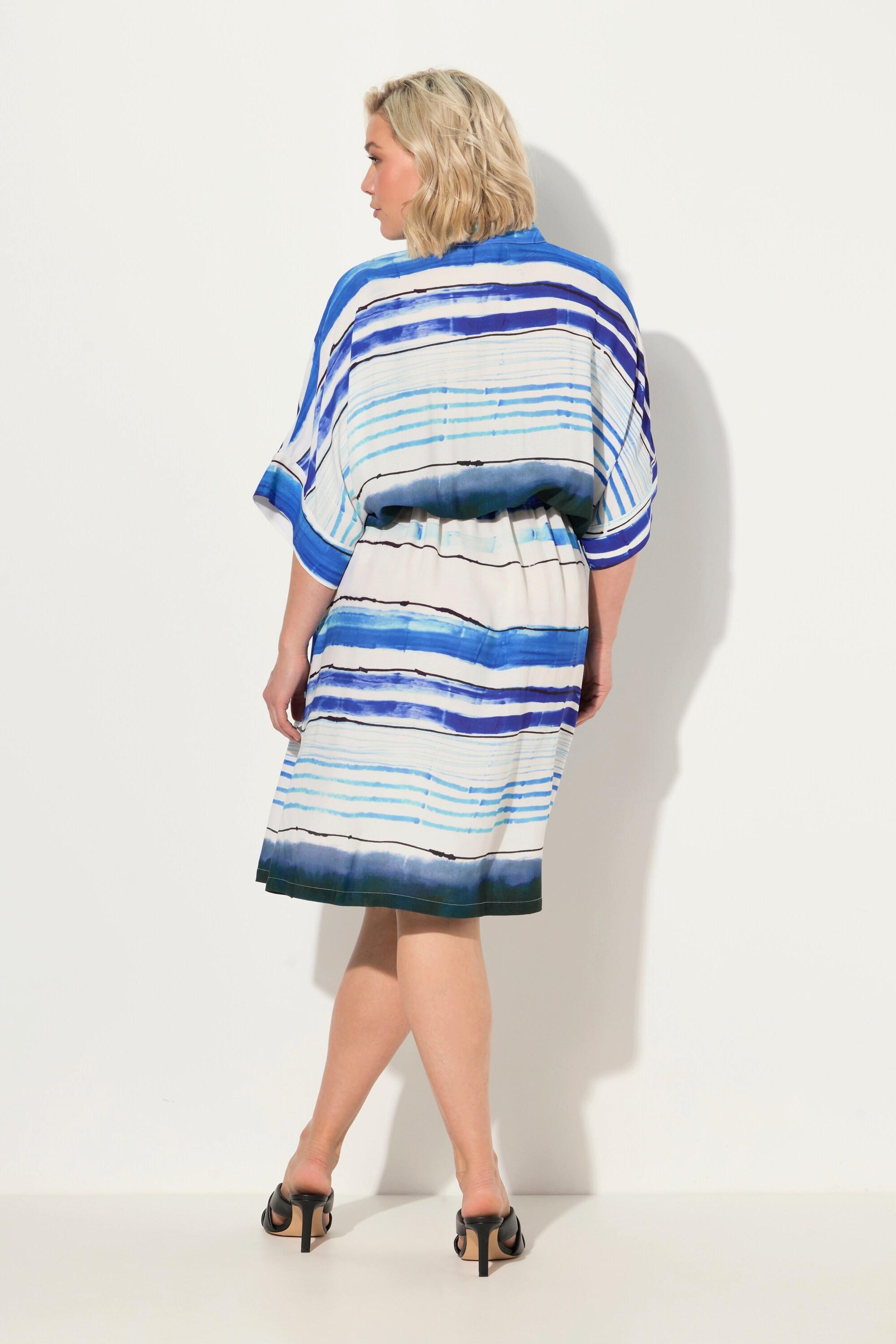 Ulla Popken Robe midi rayée oversized col chemise manches courtes  