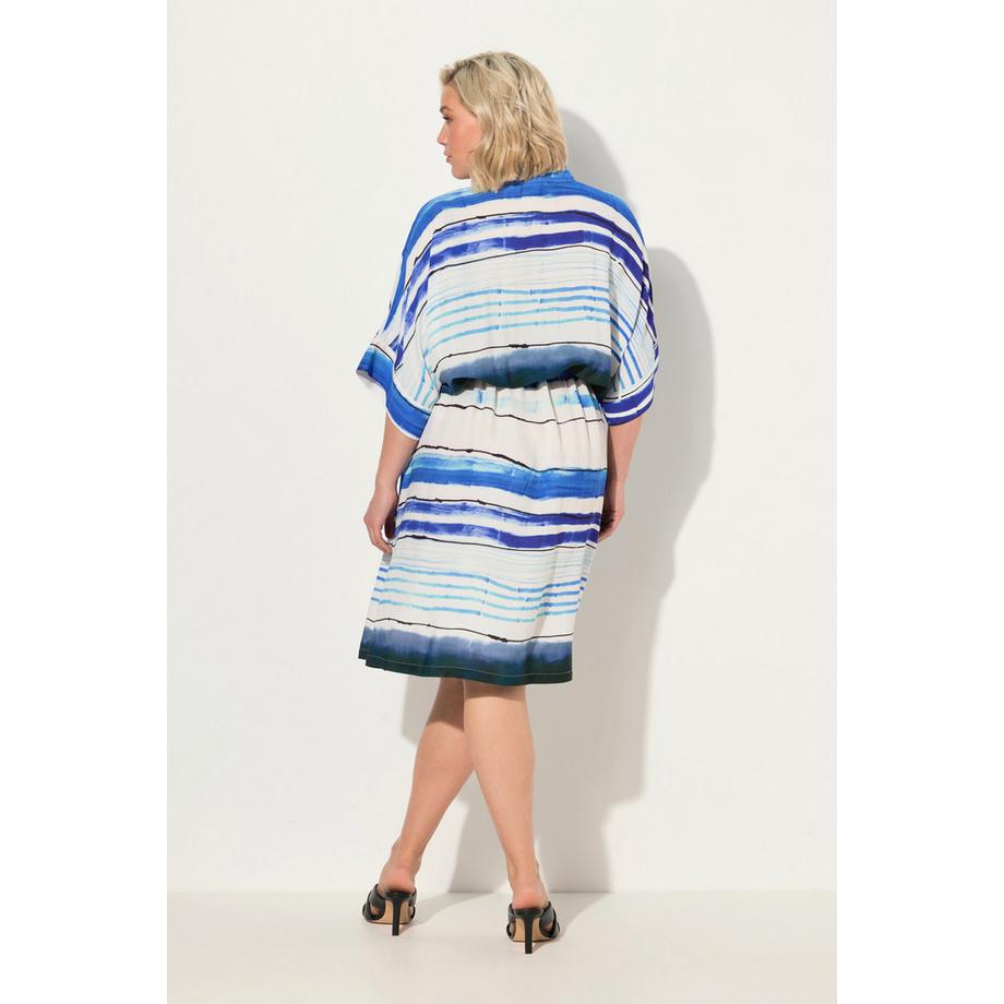 Ulla Popken Abito midi a righe oversize colletto camicia mezza manica  