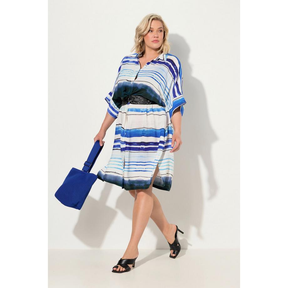 Ulla Popken Abito midi a righe oversize colletto camicia mezza manica  