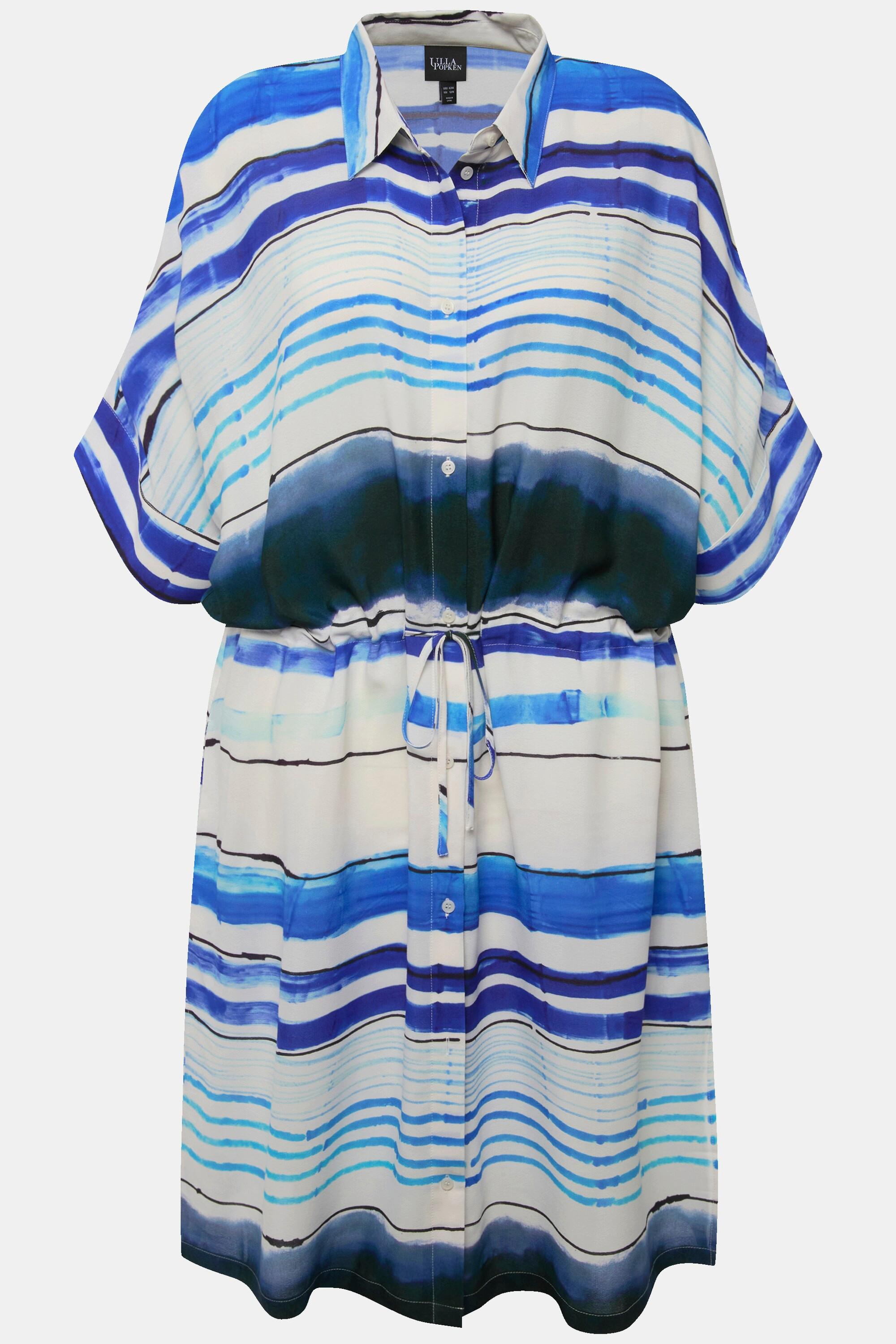 Ulla Popken Robe midi rayée oversized col chemise manches courtes  