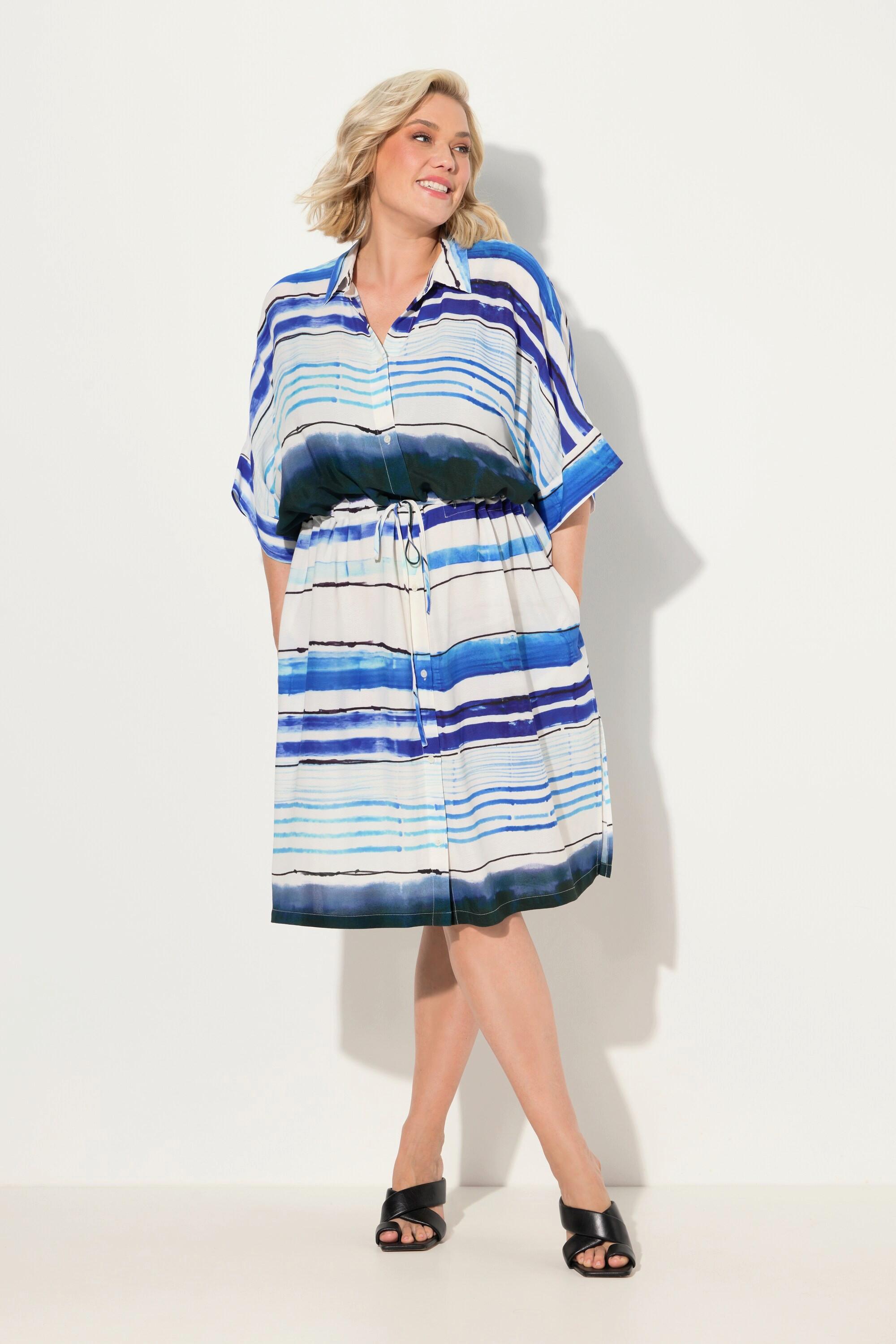 Ulla Popken Robe midi rayée oversized col chemise manches courtes  