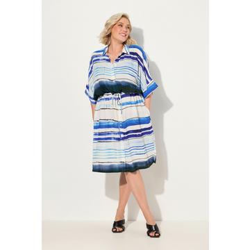 Robe midi oversized à rayures, col de chemise et manches courtes