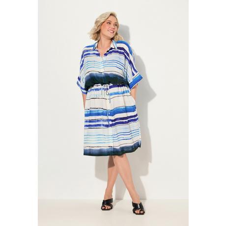 Ulla Popken Robe midi rayée oversized col chemise manches courtes  