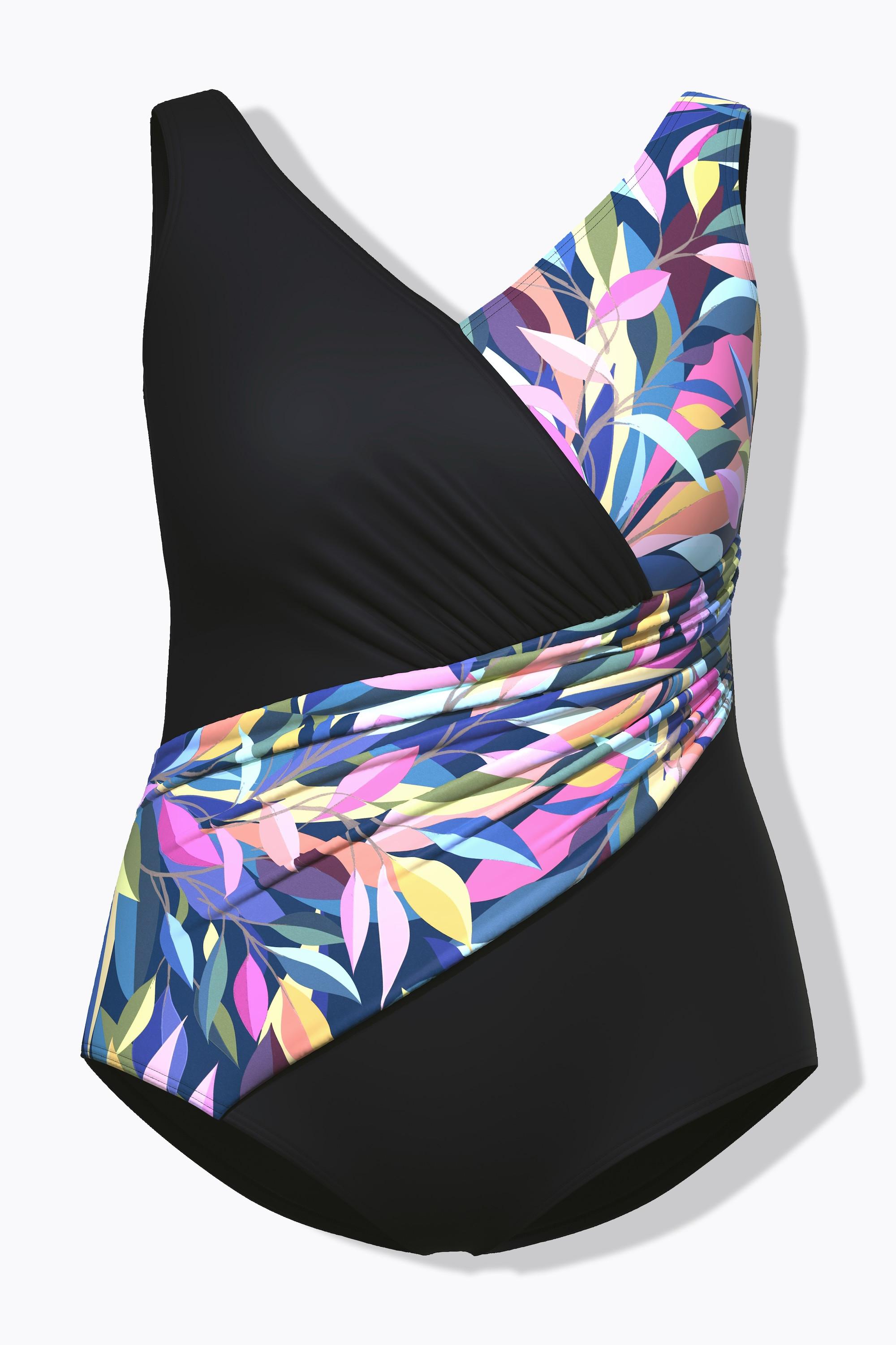 Ulla Popken Maillot de bain Motif feuilles Drapé Bonnets souples  