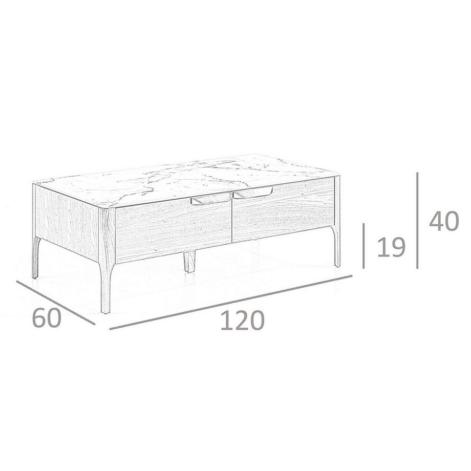 ANGEL CERDA Rechteckiger Couchtisch aus Glas mit Marmor- und Nussbaumimitation  