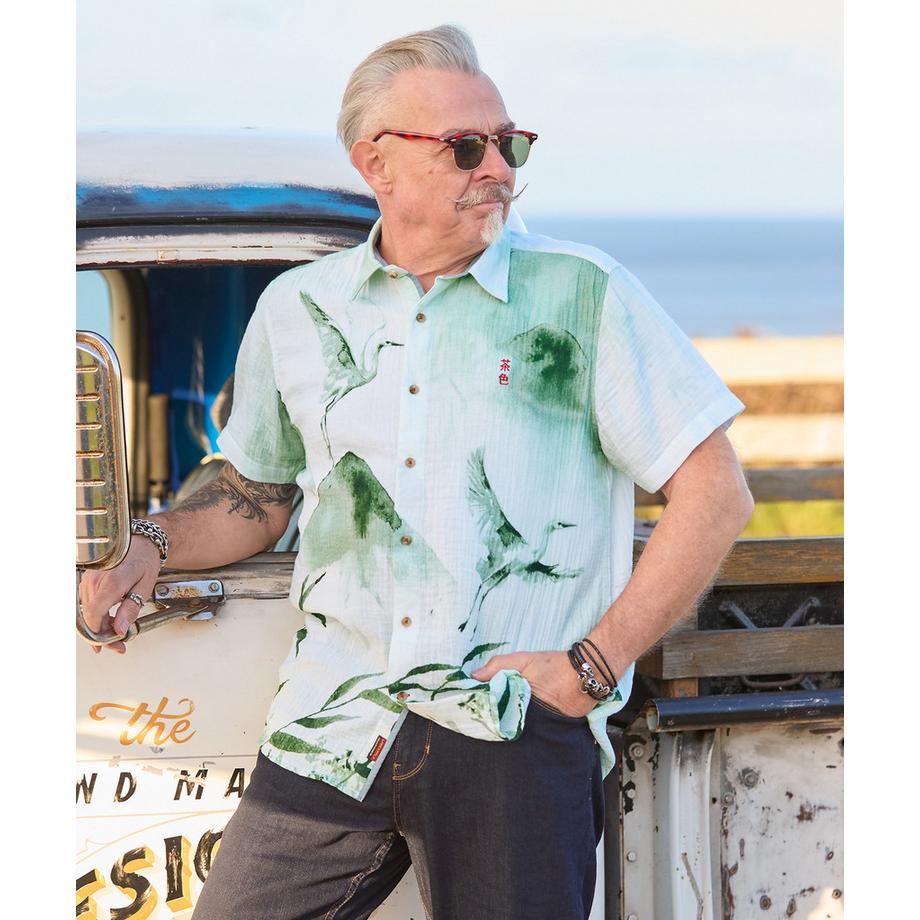 Joe Browns Camicia a maniche corte in tessuto stropicciato con motivo gru  