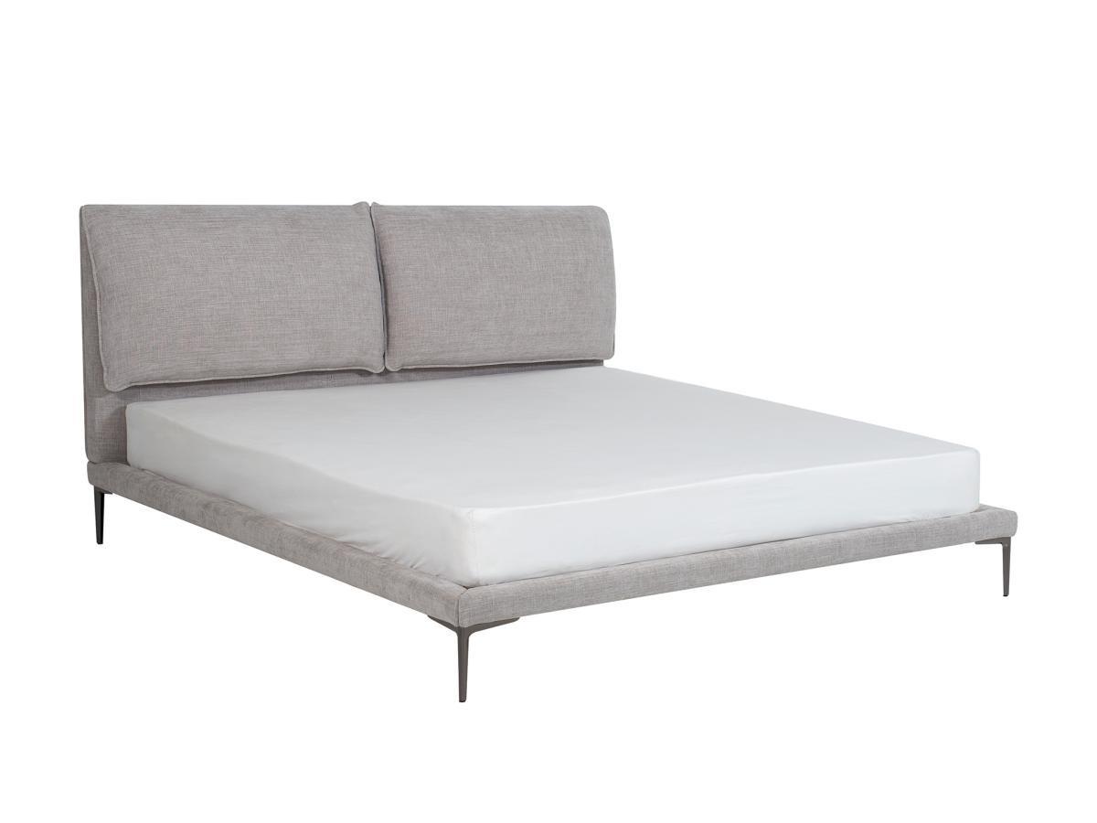 Maison Céphy Lit 160 x 200 cm - Tissu - Gris chiné + Matelas - RIMOTA  