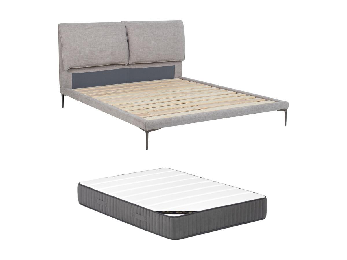 Maison Céphy Lit 160 x 200 cm - Tissu - Gris chiné + Matelas - RIMOTA  