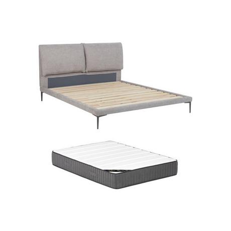 Maison Céphy Lit 160 x 200 cm - Tissu - Gris chiné + Matelas - RIMOTA  