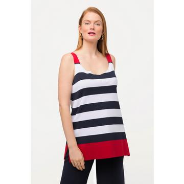 Top smanicato di maglia a righe con costine e scollo a V