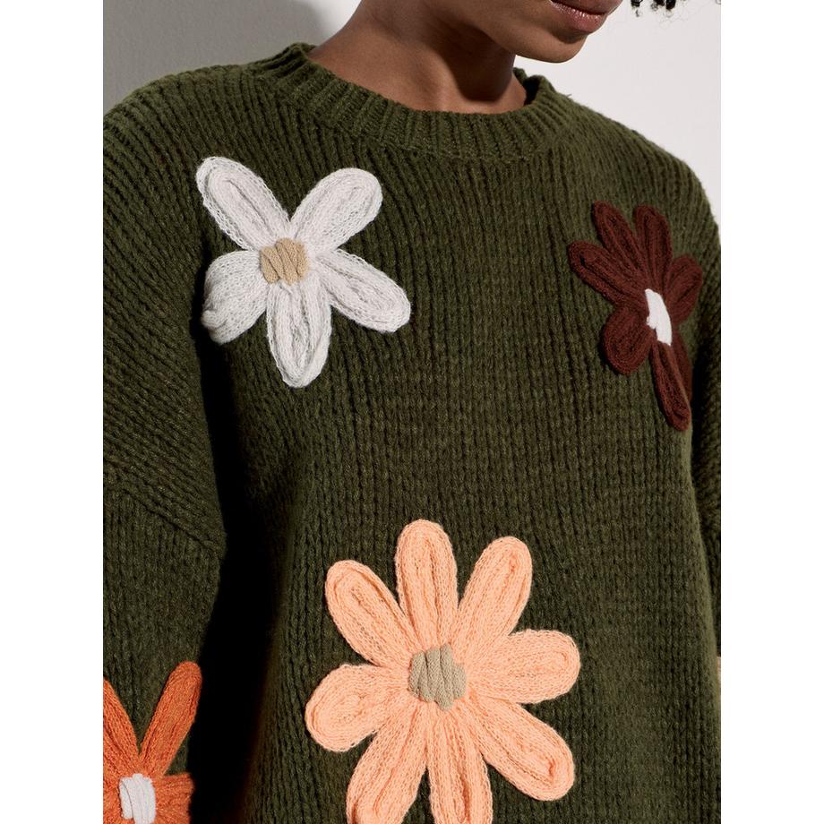 APRICOT Pull à fleurs brodées Oversize  