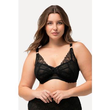 Reggiseno con ferretto, pizzo con cuori e nastri decorativi, coppa C-F