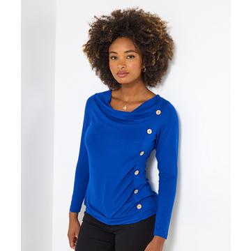 Unifarbeneses Langarmshirt mit Knopfdetails