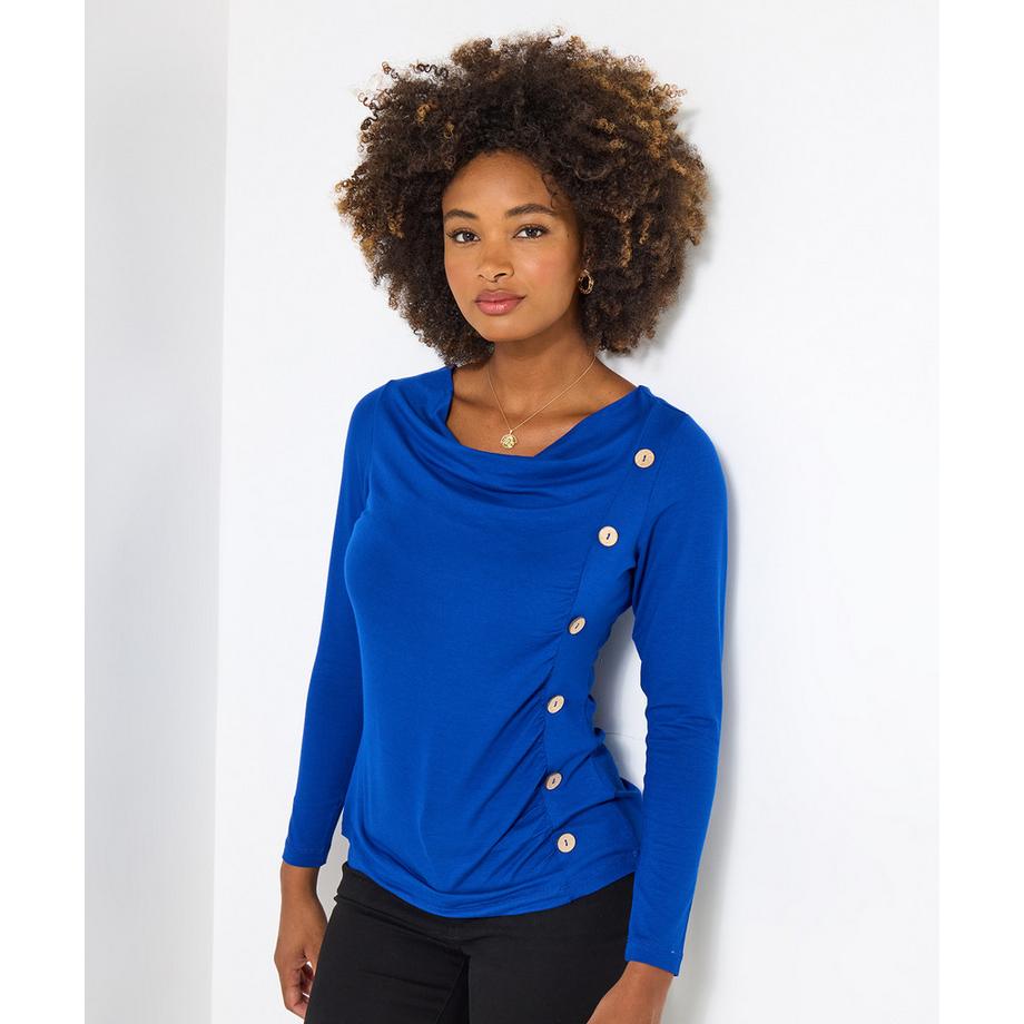 Unifarbeneses Langarmshirt mit Knopfdetails