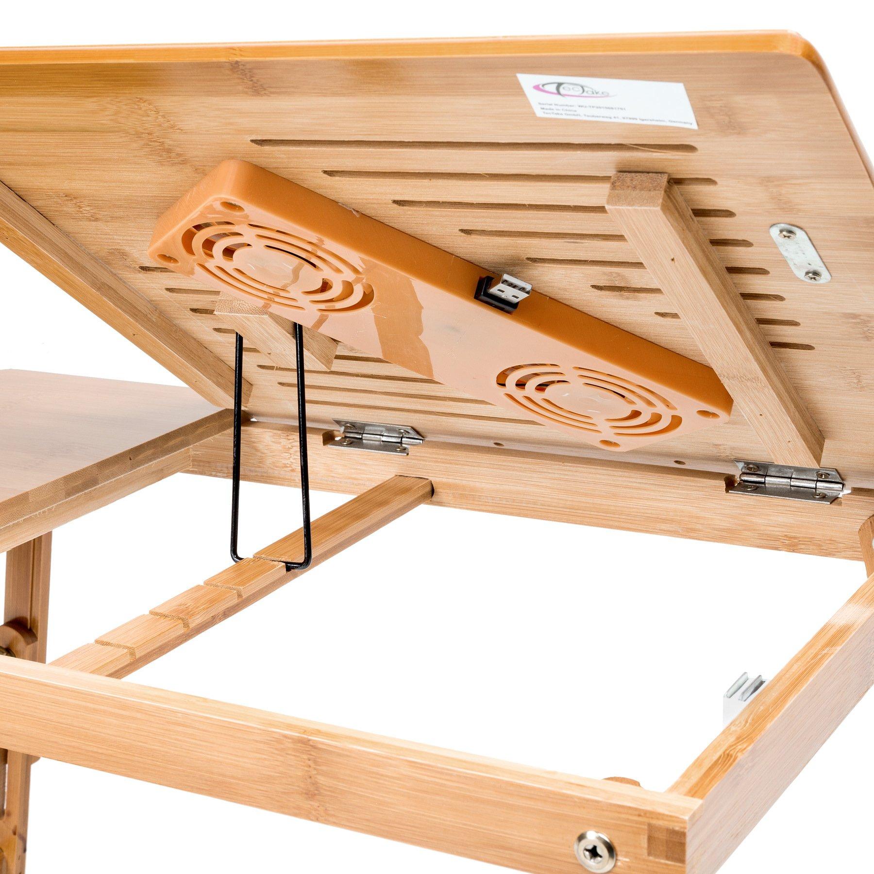 Tectake Laptoptisch aus Holz, höhenverstellbar, mit USB-Doppellüfter  
