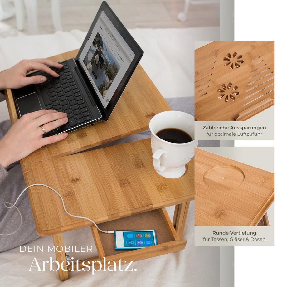 Tectake Tavolino per PC portatile  Kerstin in bambù, pieghevole e regolabile in altezza  