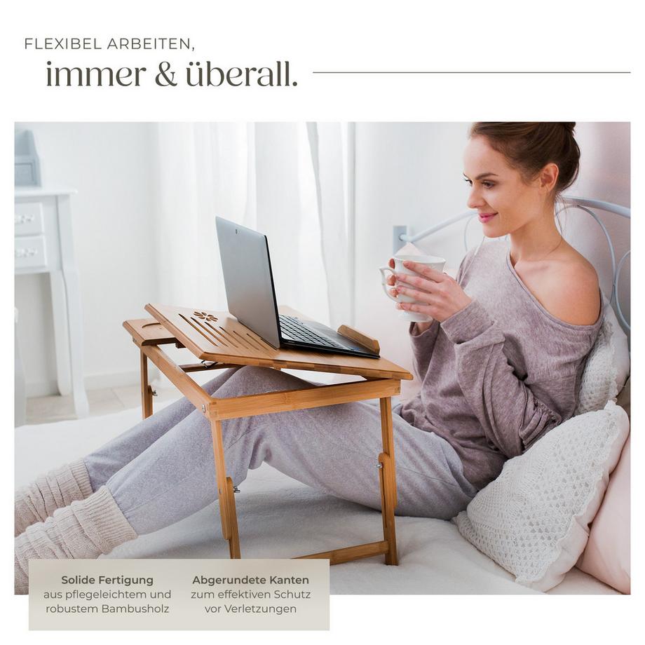 Tectake Tavolino per PC portatile  Kerstin in bambù, pieghevole e regolabile in altezza  