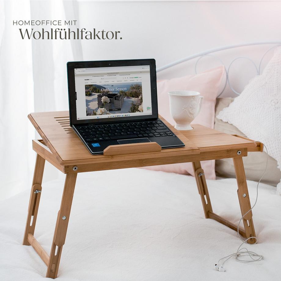 Tectake Tavolino per PC portatile  Kerstin in bambù, pieghevole e regolabile in altezza  