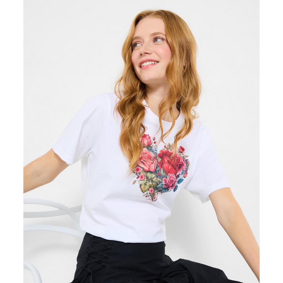 T-Shirt mit Herz- und Rosenmotiv