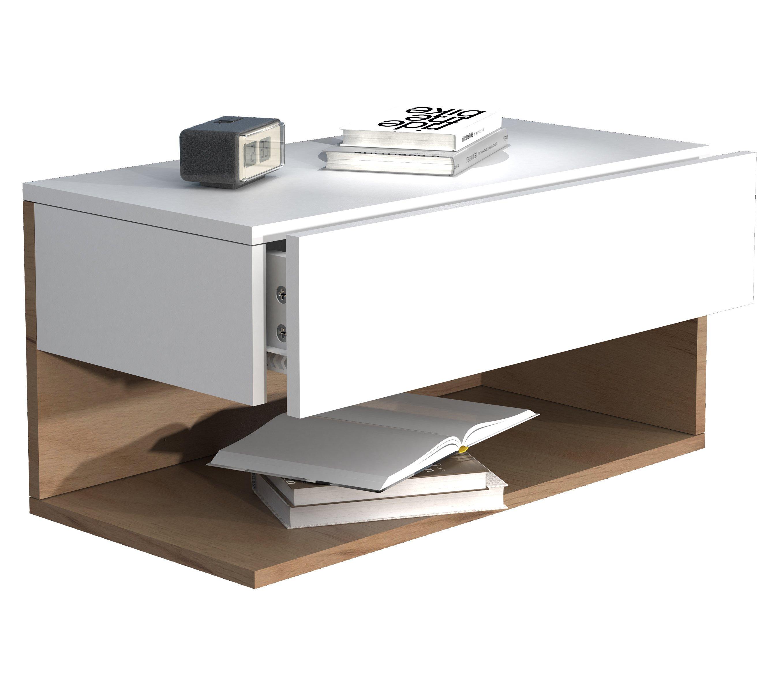 VCM Tiroir mural en bois Table de chevet murale Tiroir Console Table de chevet Usal XL 60 cm  