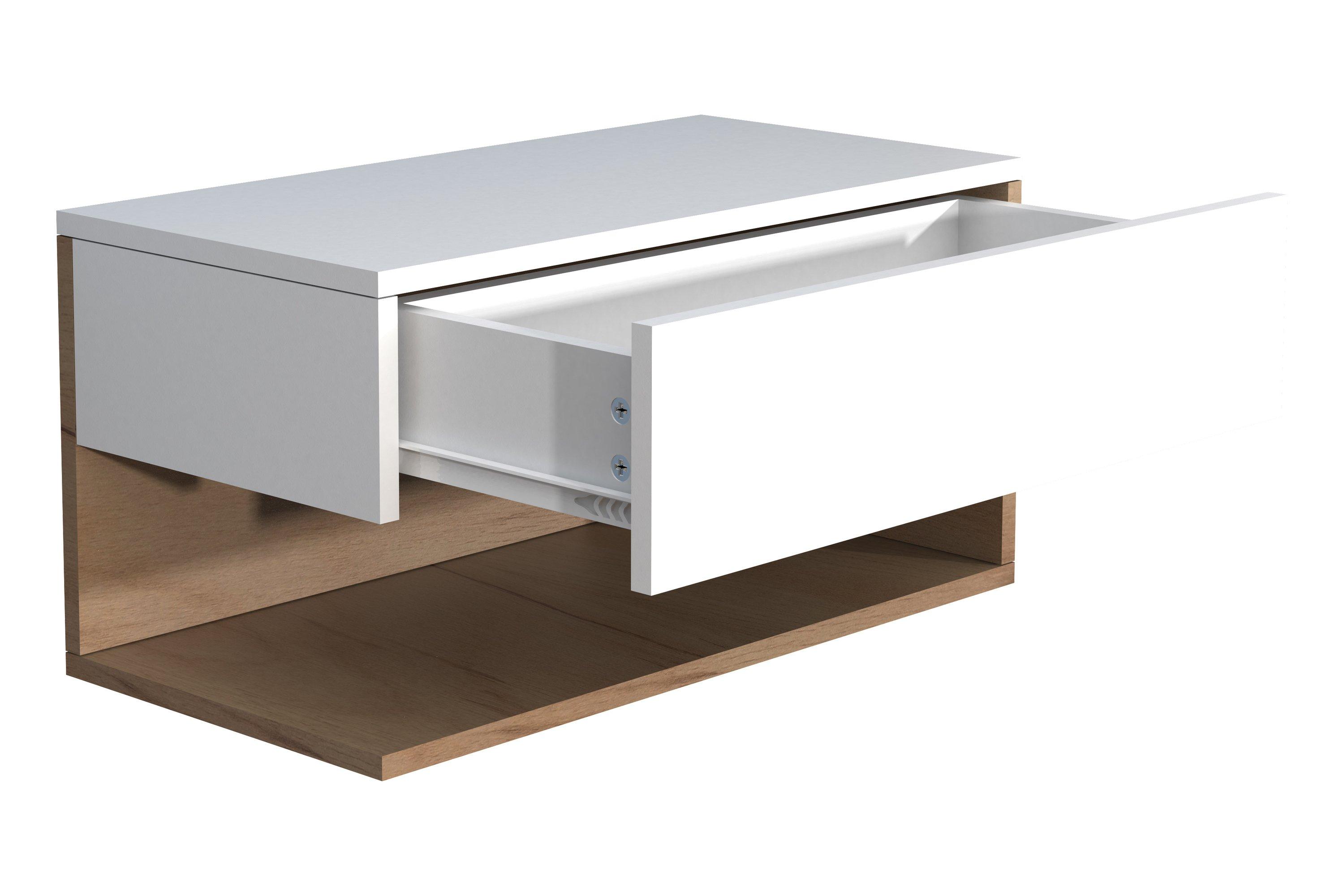 VCM Tiroir mural en bois Table de chevet murale Tiroir Console Table de chevet Usal XL 60 cm  