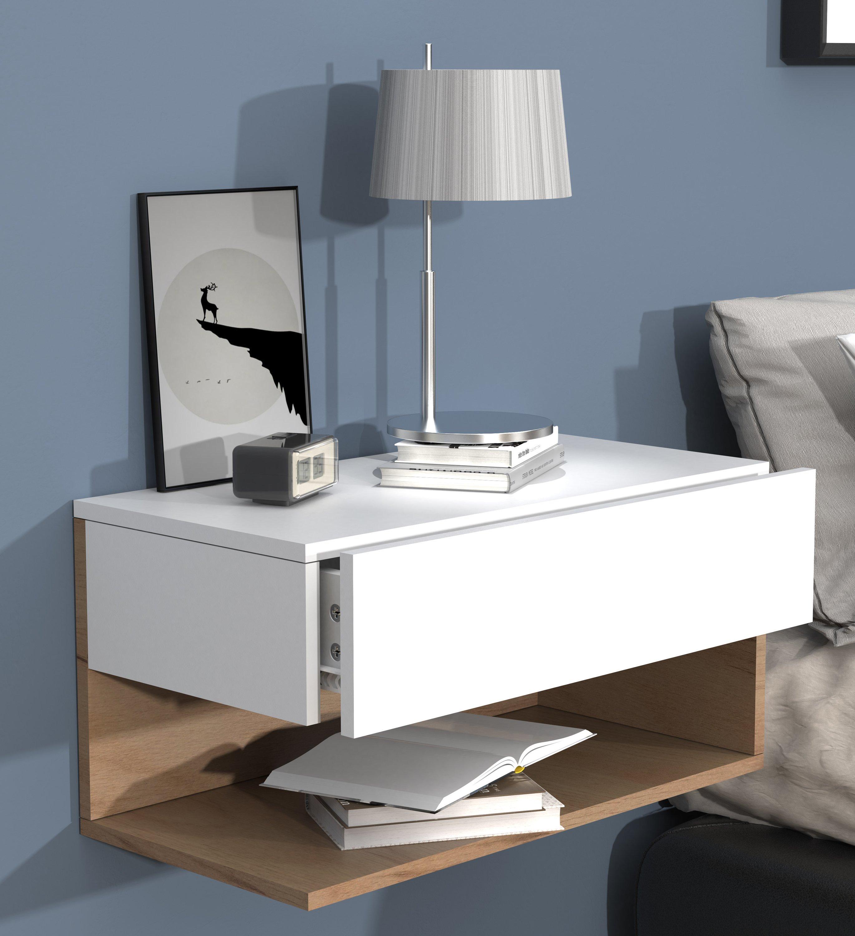 VCM Tiroir mural en bois Table de chevet murale Tiroir Console Table de chevet Usal XL 60 cm  